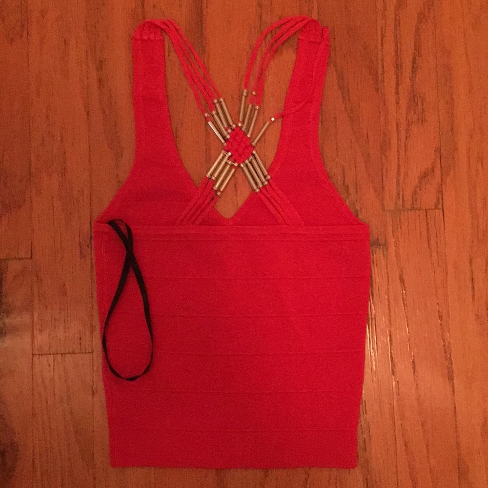 bebe Red Ribbed Tank Top - Picture 7 of 8